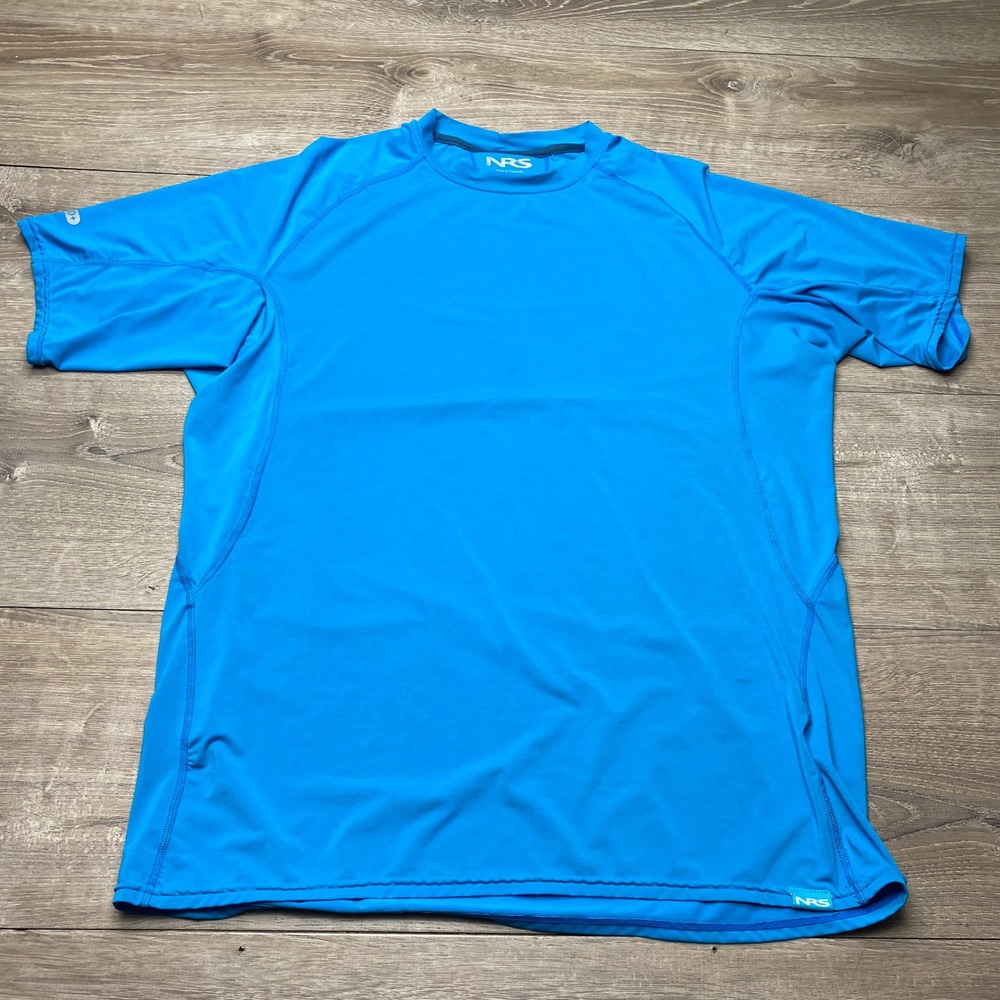 NRS‎ Shirt Rash Guard Mens Medium Blue Polyester Spandex UPF 50+ Short Sleeve